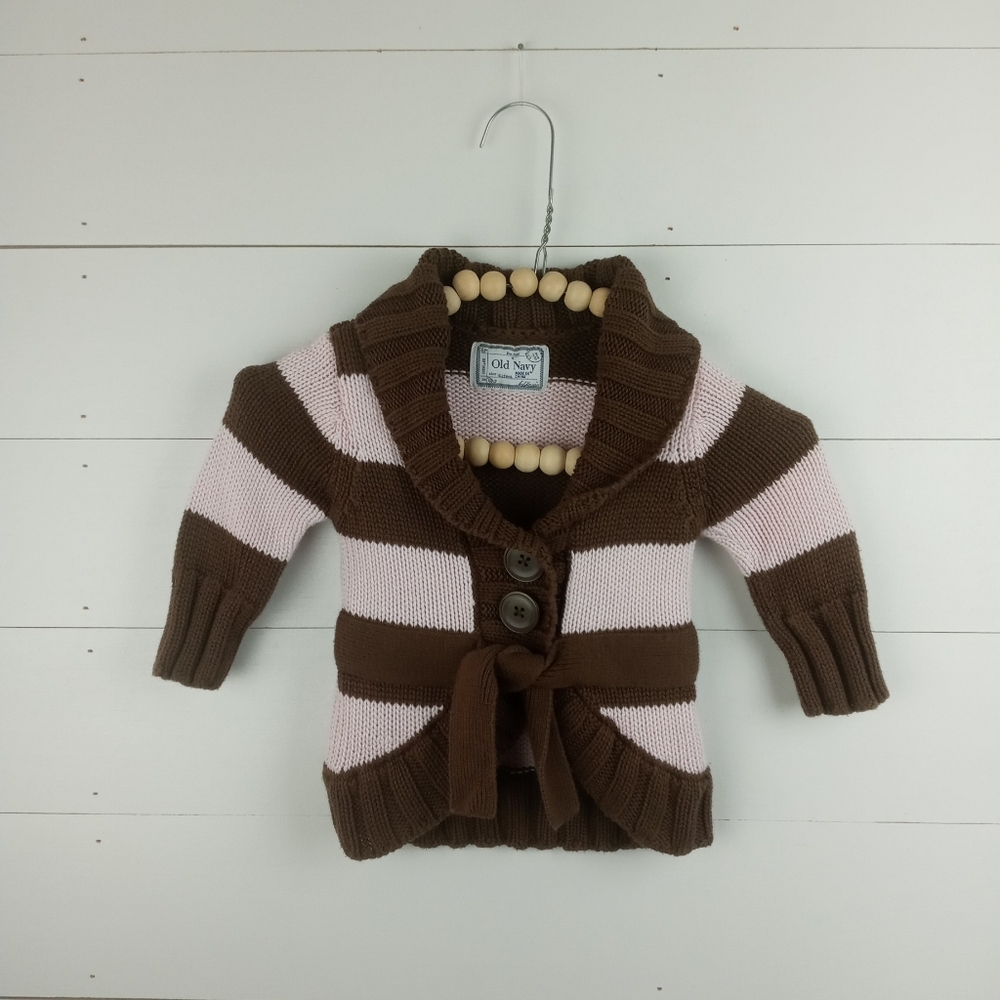 Old Navy girls size 6-12 light pink and brown large button wrap cardigan sweater